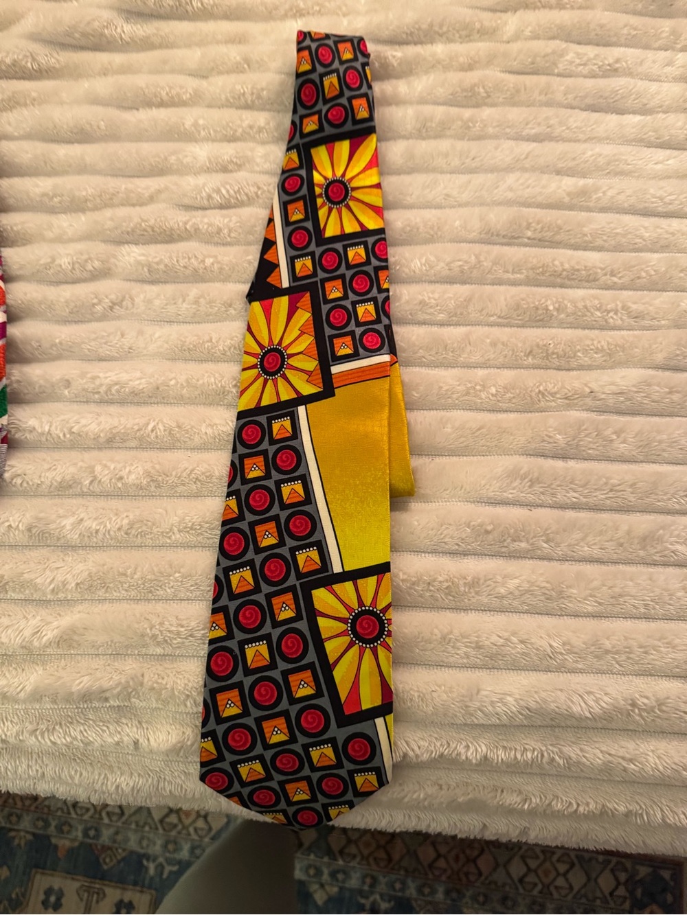 Bold Geometric Sunburst Silk Tie in Yellow, Black & Red